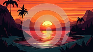 Sunset on summer beach background vector illustration