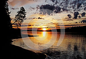 Sunset in the summer by the river in Lycksele