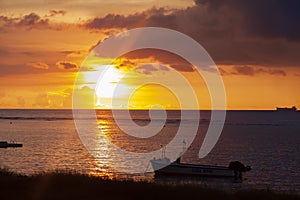 Sunset during summer times In Albion Beach,Mauritius.