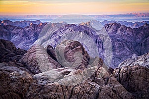 Sunset from the summit of Mt Sinai in the St Catherine area of Egypt