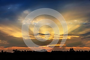 Sunset with sun beam