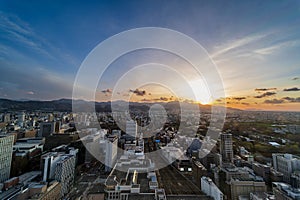 sunset or sun rise of Sapporo cityscape with Skyline and office building and downtown of sappiro is  populars ciy from toursim