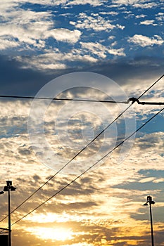 sunset sun in the streetlamp cloudscape