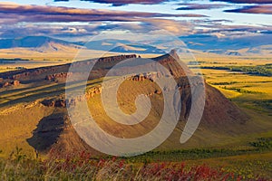 Sunset on Sunduki mountain range, Khakassia photo