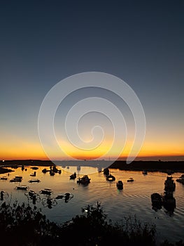 Sunset and sunrise blue sea beautiful seascape panorama. Composition of nature abstract background