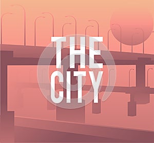 Sunset sunrise with city word vector Concept