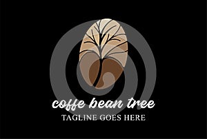 Sunset Sunrise Desert Coffee Bean with Dry Dead Tree Plant Silhouette Logo