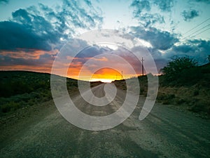 Sunset, sunrise on dirt road