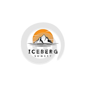 Sunset Sunrise Floating Iceberg Ice Mountain Logo design vector