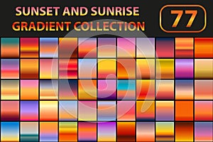 Sunset and sunrise gradient set. Big collection abstract backgrounds with sky. Vector illustration.