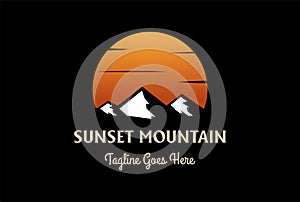Sunset Sunrise Ice Mountain Hill for Outdoor Adventure Logo Design Vector