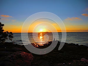 Sunset, sunrise landscape in Montevideo on the beach. Natural background