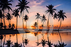 Sunset, sunrise landscape in a tropical beach.