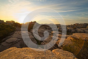 Sunset, sunrise, in the Natural Park of El Torcal de Antequera, in Malaga, Andalucia, Spain