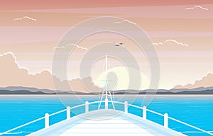 Sunset Sunrise Sea Ocean Landscape View on Cruise Ship Deck Illustration