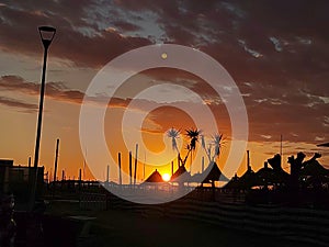 Sunset,Sunrise Summer Landscape.Beautiful Nature.Blue Sky,amazing colorful clouds.Natural Background.seabech. Ocean.