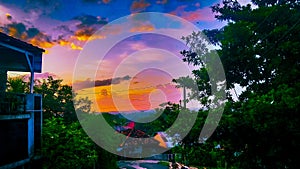 Sunset with sunshine in suburn