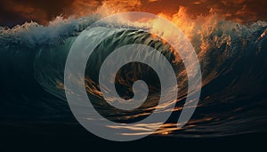 Sunset surf, nature beauty in extreme sports generated by AI