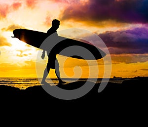 Sunset surfer silhouette