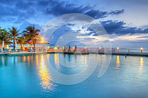 Sunset at swimming pool