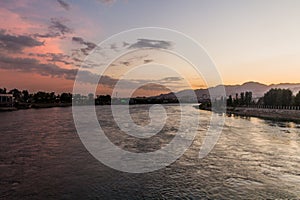 Sunset at Syr Darya river in Khujand, Tajikist