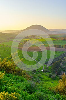 Sunset of Tabor Stream with countryside, Mount Tabor