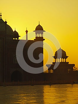 Sunset on the Taj mahal mausoleum in the city of agra