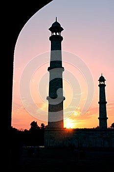 Sunset in Taj Mahal Tomb in Agra, India