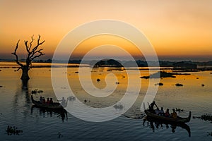 Sunset on the Taungthaman Lake, Myanmar.