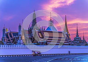 Sunset Temple Emerald Buddha Grand Palace Bangkok Thailand