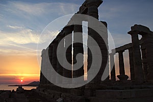 Sunset at the Temple of Poseidon in Cape Sounion photo