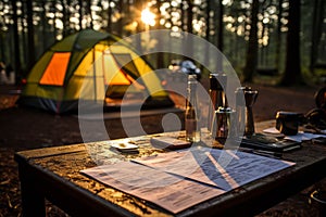 Sunset in a tent camp, a tent