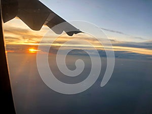 Sunset in Thailand seen from a plane in flight 4.11.2019