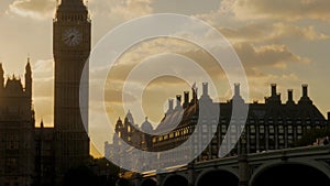 Sunset Tilt shot down Big Ben to the River Thames