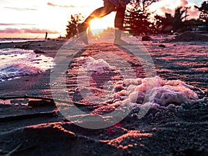 on the sunset time between the foot