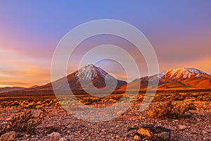 Sunset time-lapse at Licancabur volcano in Atacama desert