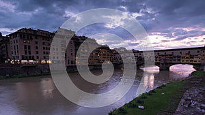 Sunset time lapse at Ponte Vecchio in Florence, Italy