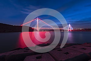 Sunset time on new bosphorus bridge of Istanbul