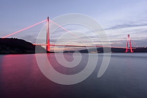 Sunset time on new bosphorus bridge of Istanbul Yavuz Sultan Selim