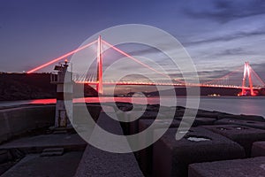 Sunset time on new bosphorus bridge of Istanbul Yavuz Sultan Selim