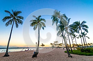 Sunset time in Waikiki beach, Honolulu, Hawaii