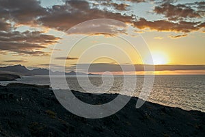 Sunset time on the west coast of Fuerteventura, canary Island, spain