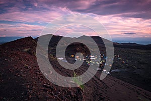 Sunset at the Tolbachik Volcano basecamp