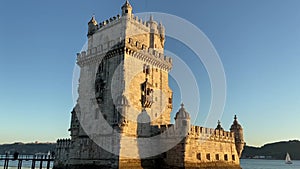 Sunset at Torre de Belem, Belem Tower, in Lisbon, Portugal