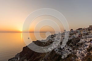 Sunset in Town of Oia, Santorini, Tira Island, Cyclades