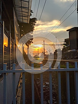 Sunset at train station in pandemic covid 19