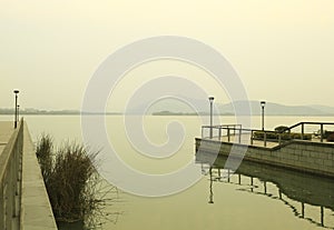 Sunset tranquil lake