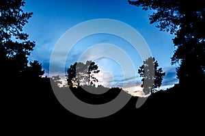 Sunset, trees, mountains, way to PoÃ§o Azul, National Park of Pe