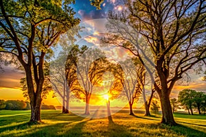Sunset through the trees on a nice day