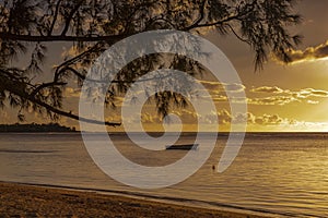 sunset on the tropical beach of Albion in the weat coast of the island of mauritius.